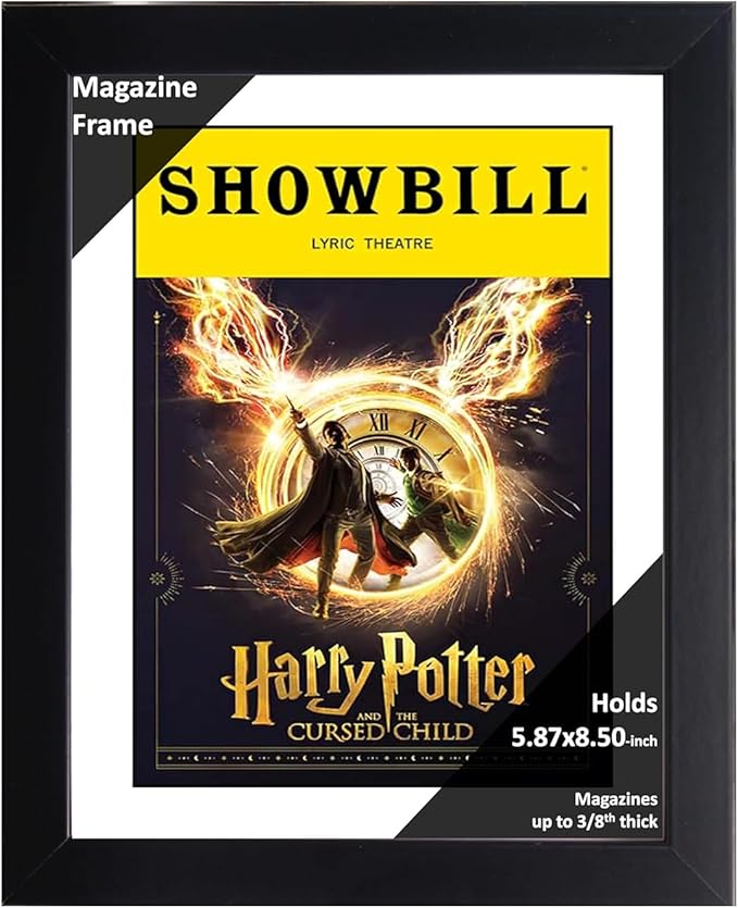 Creative Picture Frames 5.87 x 8.5 Magazine Theatre Show Frame with Full-Strength Glass, Holds Up To A 1/4" Thick Media with Installed Hangers for Easy Mounting, 8x10 Black Frame with White Mat