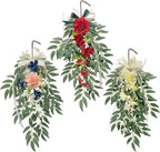 Artificial Hydrangea Teardrop Swag Hanging Floral Spring Swag Wreath with Willow Leaves Fake Plant Ivy Branch for Front Door Wedding Arch Window Wall Decor(Pink)