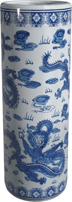 Red Lantern 24" Dragon Blue & White Porcelain Umbrella Stand for Indoor/Outdoor Use in Garden Entryway Living Room Boho Eclectic Modern Contemporary Classic Traditional Style Decor
