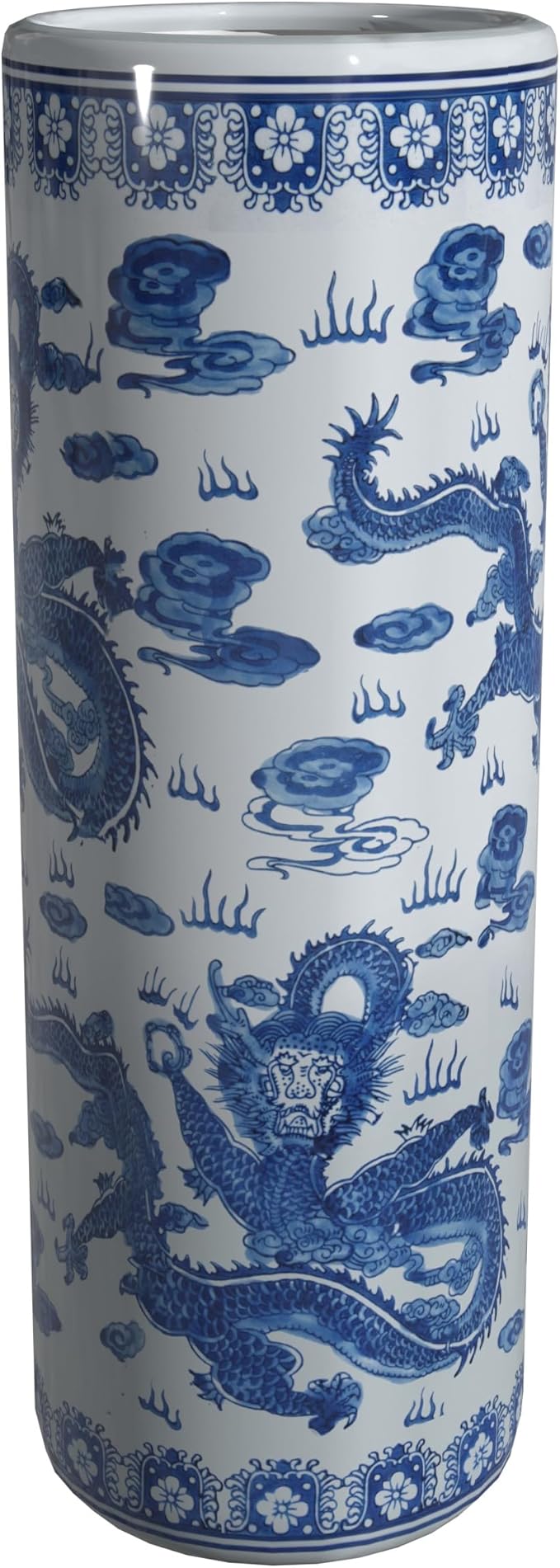 Red Lantern 24" Dragon Blue & White Porcelain Umbrella Stand for Indoor/Outdoor Use in Garden Entryway Living Room Boho Eclectic Modern Contemporary Classic Traditional Style Decor