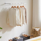 IBUYKE Industrial Pipe Clothes Rack, 37 Inch Wall Mounted Clothing Rack, Space-Saving Hanging Closet Rod, Heavy Duty Multi-Purpose Garment Rack for Closet and Laundry Room, White TYJ001W