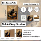 Funny Black Cat Wall Art Whimsical Cat Riding a Shark Wall Decor Picture Unique Animal Ocean Poster Canvas Painting Prints for Bedroom Living Room 16x24 inch Framed