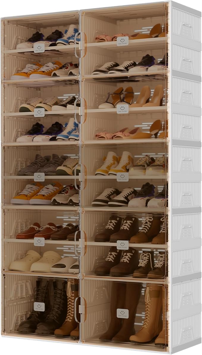 Foldable Shoe Rack Organizer for Entryway with Clear Magnetic Doors - Large Capacity Shoe Cabinet for Boots, Sneakers & All Shoes, Easy Assembly, White 9-Tier 36 Pairs