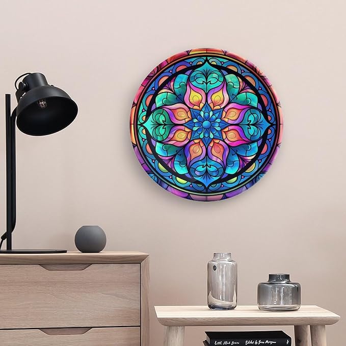 Decorative Plates, Abstract Iridescence Floral Stained Glass Design Display Plate for Home Office Kitchen Table Decor Porcelain Plates 10 Inch, Gifts for Family Friends