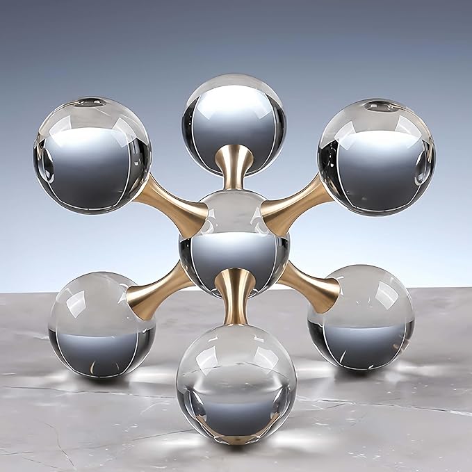 5.5 inch Transparent Golden Crystal Ball, Modern Western House Decorations Aesthetic, Gold Table Decor for Living Room, Office, Bookshelves, Bedroom, Coffee Table and More, Great Gift Ideas