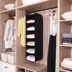 MAX Houser 6 Tier Shelf Hanging Closet Organizer, Closet Hanging Shelf with 2 Sturdy Hooks for Storage, Foldable (Black)