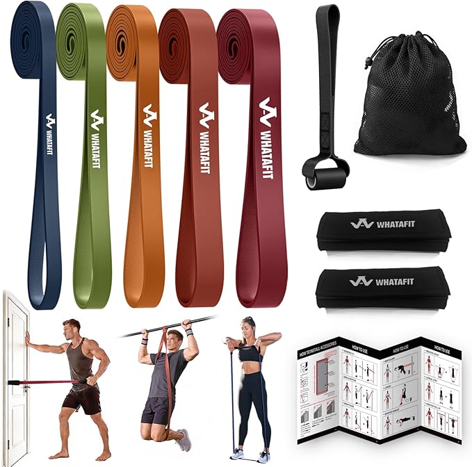 WHATAFIT Resistance Bands,Pull Up Assist Bands Set with Handles, Exercise & Workout Bands with Door Anchor for Men & Women – Home Fitness Equipment for Strength Training, Stretching
