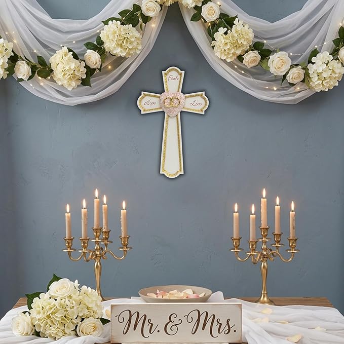 Grace4Joy Wedding Wall Cross, 10 Inches Marriage Prayer Cross Decor Vow Renewal Gifts, Hand Painted Faith Hope Love Wall Decor Religious Wedding Gifts for Couples