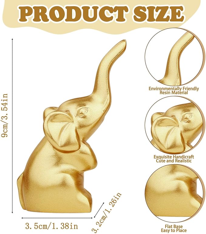 DUQGUHO Mini Gold Elephant Gifts for Women, Modern Style Small Golden Animal Statue, 2PCS Elephant Decor for Desk Shelves 3.5Inch