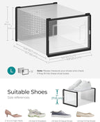 SONGMICS Shoe Boxes, Pack of 12 Shoe Storage Organizers, Stackable Clear Plastic Boxes for Closet, Sneakers, 13.7 x 9.9 x 7.4 Inches, Transparent and Black ULSP007B12