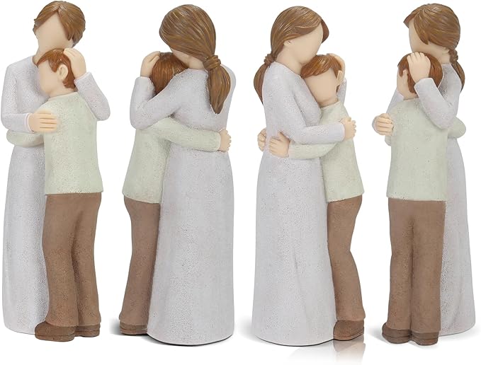 Mother Son Embrace Sculpture, Hand-Painted Mom & Son Figurine for Cherishing Maternal Bond, Memorial & Gifting on Mother's Day/Birthday/Christmas