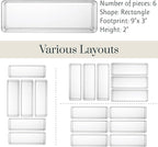 STORi SimpleSort 6-Piece Stackable Clear Drawer Organizer Set | 9" x 3" x 2" Rectangle Trays | Narrow Makeup Vanity Storage Bins and Office Desk Drawer Dividers | Made in USA
