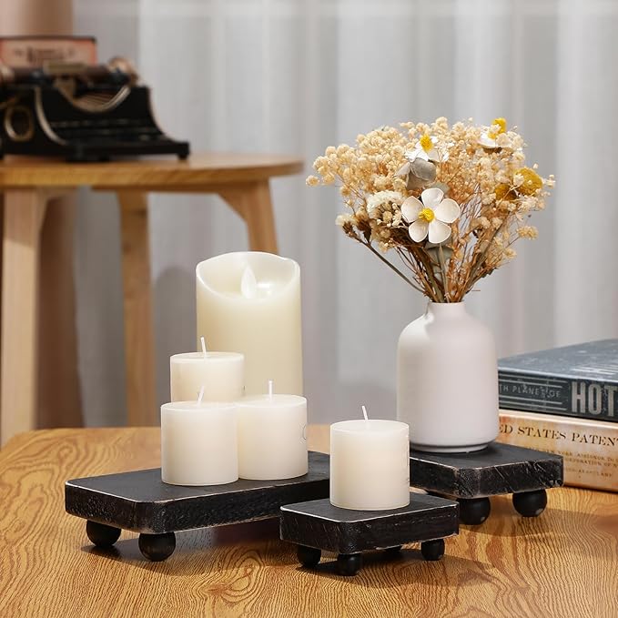 Maitys 3 Pcs Wooden Risers for Display Pedestal Stand Wooden for Decor Farmhouse Vintage Rustic Stackable Kitchen Stand Tray Riser, 3 Sizes(8 x 4.3, 6 x 3.5, 4 x 2.8 in,Black)