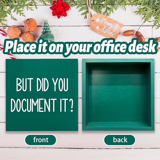 mmiishe The Office Gifts Desk Decor But Did You Document It Wooden Box Sign Funny Office Boss Gifts for Women Coworkers Boss Day Gifts for Him Decorations for Home Office 5 x 5 Inches (Green)