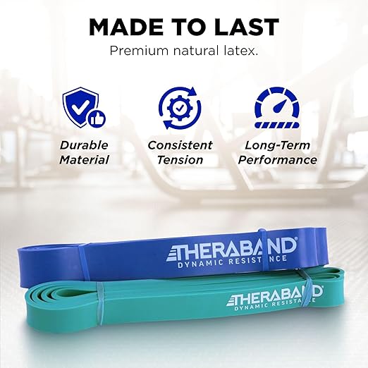 THERABAND High Resistance Bands, Set of 2 Elastic Super Bands for Improving Flexibility, Injury Rehab, & Full Body Workouts, Heavy Duty Stretch Bands for Lifting, 1 Medium & 1 Heavy Band, Multicolor