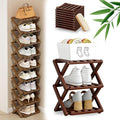 DDRIC The 9-Tier No-Assembly Bamboo Rack, Foldable 9 Tier Bamboo Shoe Rack with Collapsible Vertical Design, Space-Saving Shoe Storage Shelf for Entryway Closet Dorm, No-Tool Assembly (Brown,3)