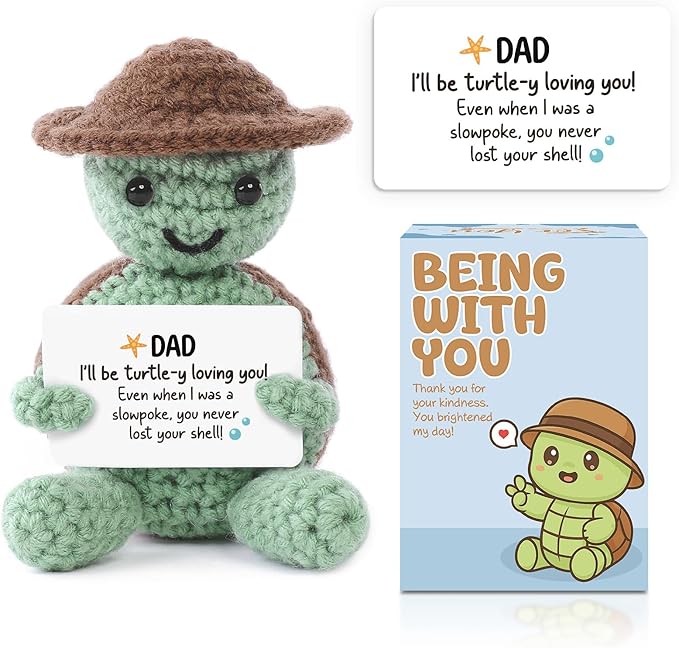 Valentines for Dad Birthday Gift, Handmade Crochet Mini Turtle, Emotional Support Animal Gift from Daughter Son, Funny Sea Turtle Desk Decor, Unique Retirement for Dad (3.74" X 2.56")