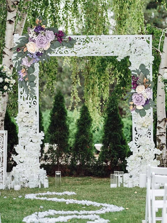 CDQL 2Pcs Wedding Welcome Sign Floral Decoration,Artificial Flower Swag Wedding Arch Decor, Wedding Flower Swag for Wedding Ceremony and Reception Arrangement (Orange)
