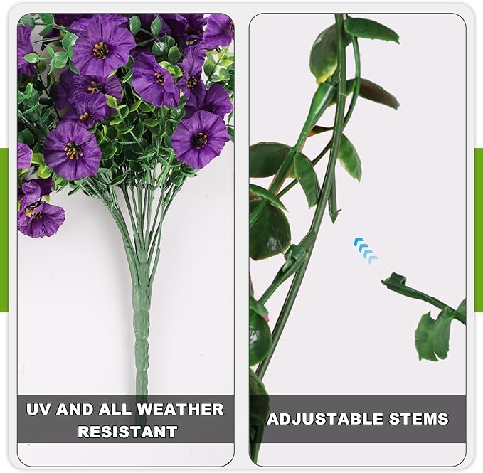 Fake Artificial Hanging Flowers for Outdoor, 2 PCS Silk Morning Glory Faux Flowers with Eucalyptus Leaves,Realistic Hanging Plants for Wedding Home Office Garden Decor