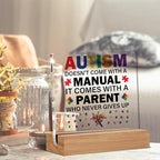 Autism Parents Gift Autism Doesn't Come with a Manual Clear Desk Decorative Acrylic Sign With Wooden Stand for Desk Table Shelf