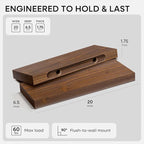 Homeforia Classic Walnut 20 inch Floating Shelf, High End Solid Real Wood Small 20inch Floating Shelves for Wall Mounted, 20in Floating Shelves, Heavy Duty Bracket, 20 X 6.5 X 1.75 inches, Set of 3