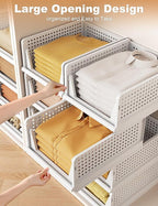 4 Pack Closet Organizer System, Stackable Plastic Clothes Storage Basket, Stackable, Foldable Organizers for Wardrobe Clothes Organizer Suitable for Bedrooms Bathrooms Kitchen Living Rooms Office Dorm