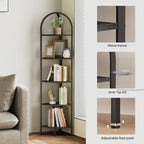 Homhedy 5-Tier Arched Corner Shelf Stand, Wall Corner Bookshelf with Metal Frame, Plant Stand, Industrial Storage Rack Shelf for Living Room, Bedroom, Office, Bathroom, Black