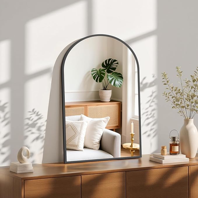 Sweetcrispy 20"x30" Arched Black Bathroom Mirrors for Wall, Bathroom Mirrors for Over Sink, Metal Framed with HD Shatter-Proof Glass for Entryway, Living Room, Bedroom