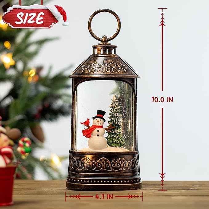 Christmas Snow Globe Lantern, Glitter Lighted Snowman Cardinal Snow Globe with Music,Musical Christmas Decorations USB and Battery Operated, Christmas Decor