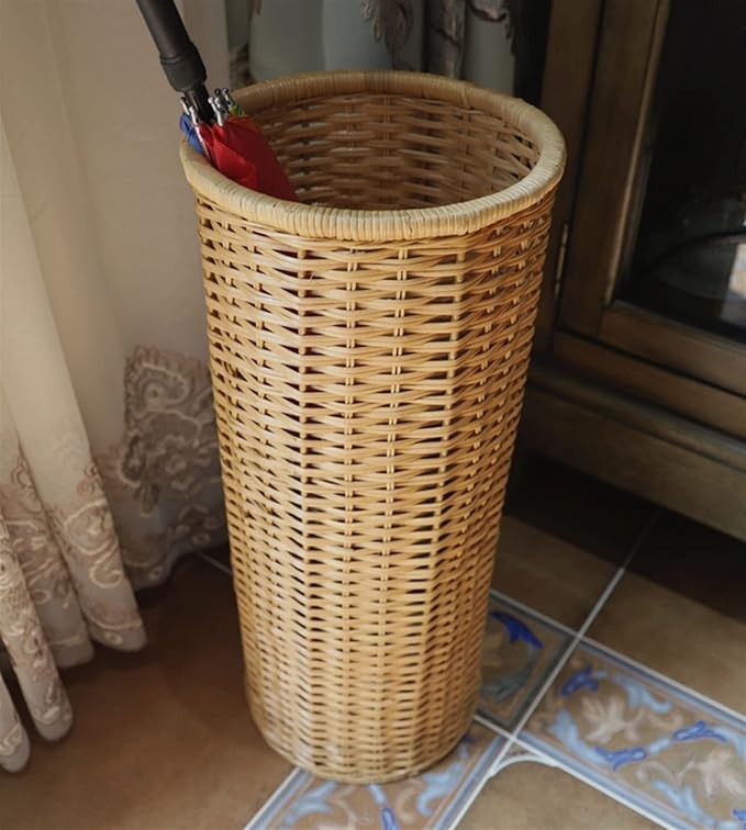 WXYZ Hand-Woven Bamboo and Rattan Umbrella Stand, Multifunctional Umbrella Basket for Home Hotel and Office Umbrella Bucket, 59x24.5cm