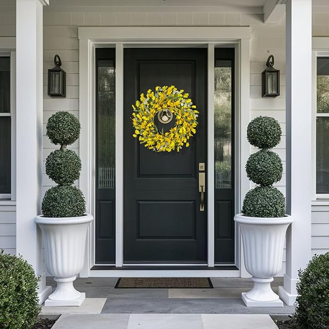 22 Inch Yellow Forsythia Wreaths for Front Door, Spring Summer Floral Wreath, Farmhouse Wreath for Porch, Wall, Window, Indoor Outdoor Home Decor