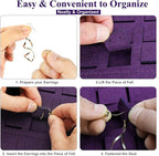 Hanging Earrings Organizer, Wall Earring Holder with 2 Hooks, Holds Up To 300 Pairs, Compact Design, Soft Material-Dark Purple