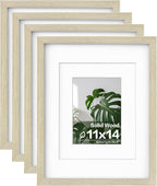 Egofine 11x14 Picture Frames Set of 4, Made of Solid Wood Covered by Plexiglass 5x7 and 8x10 with Mat or 11x14 without Mat, for Table Top Display and Wall Mounting Photo Frame Distressed Wood Grain