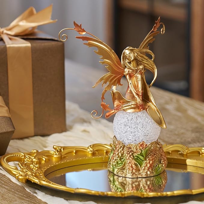 Resin Fairy Statue with Light, Hand-Painted Angel Figurine Graceful Fairy Sculpture Elegant Fantasy Decor for Bookshelf, Mantel, Bedroom, Coffee Table, Thoughtful Gift for Women, Girls