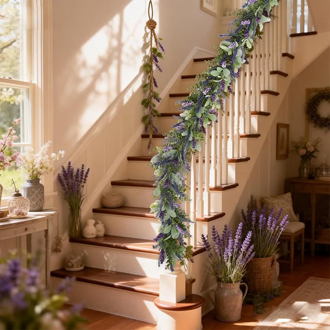 idyllic 6ft Lavender Bunny Ear Vine Garland Artificial Flower Decor for Front Door Window Porch Mantel Stair All Year Indoor Outdoor Home Decor