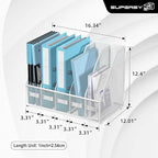 SUPEASY Desk Organizers Metal Desk Magazine File Holder with 5 Vertical Compartments Rack File Organizer for Office Desktop, Classroom, Home Workspace, White Plus