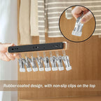 MORNITE Pull Out Hat Rack for Closet, Sliding Hooks Hanger Rack with Clips for Bras Caps Underwear Socks Scarves Gloves Handkerchiefs, Dual Side 12 Clips Rail, 2 Pcs