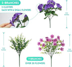 Artificial Flowers for Outdoors Faux Plants Outside Indoor,Realistic UV Resistant Silk Fake Geranium Daisy for Home Patio Garden Back Yard Front Poch Decor Spring Summer(12 Bunches)