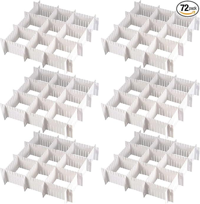 72 Pieces DIY Plastic Grid Drawer Organizer, 12.6 Inch Plastic Grid Drawer Dividers, Plastic Adjustable Drawer Dividers Organizer for Sock, Underwear, Scarf, White