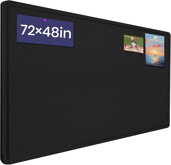 Large Bulletin Board - 72 X 48 inches Cork Board with 30 Pushpin, 6' x 4' Felt Cork Board Notice Pin Board, Self-Adhesive Vision Board Mood Board Foldable Photo Board for Wall (Black)