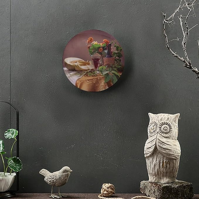 Decorative Plate Stand, 8 Inch, Floral Cantaloupe Wine Round Display Plate, Handmade Ceramic Ornament, for Display Living Room Kitchen Closet Table Decor