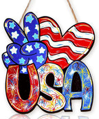 Wooden 4th of July Decorations Patriotic Wreaths for Front Door Independence Day Decorations Star Sign Welcome Memorial Day Hanging for Home Wall Decor Outdoor Indoor Red White and Blue Wreath 6