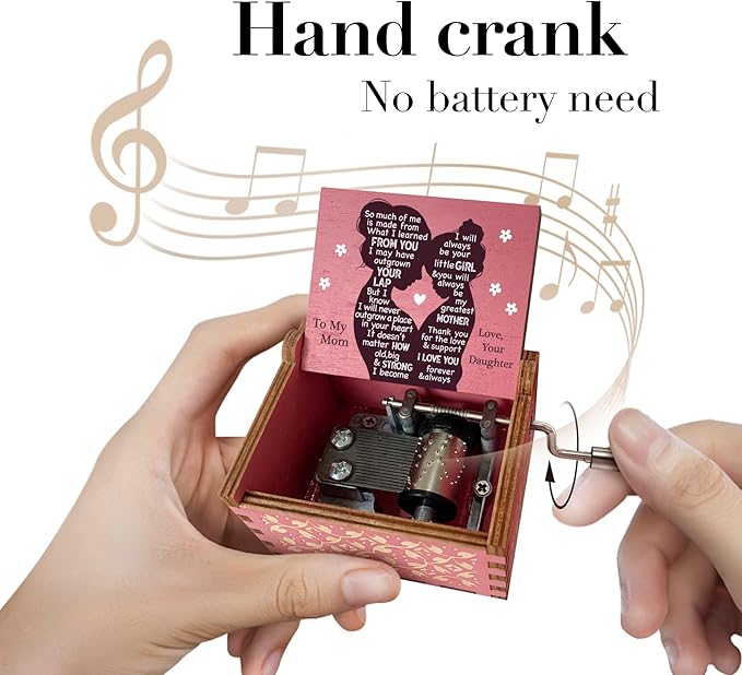 Music Box Gifts for Mom from Daughter,I Love You Mom Gifts You are My Sunshine Hand Crank Wooden Musical Boxes for Mom on Birthday Christmas Mothers Day Pink