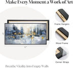 Framed Blue Abstract Wall Art for Living Room, Extra Large Modern Cityscape Canvas Artwork for Walls, Horizontal Contemporary Painting Print for Living Room Bedroom Office Wall Decor, 30x60 Inch