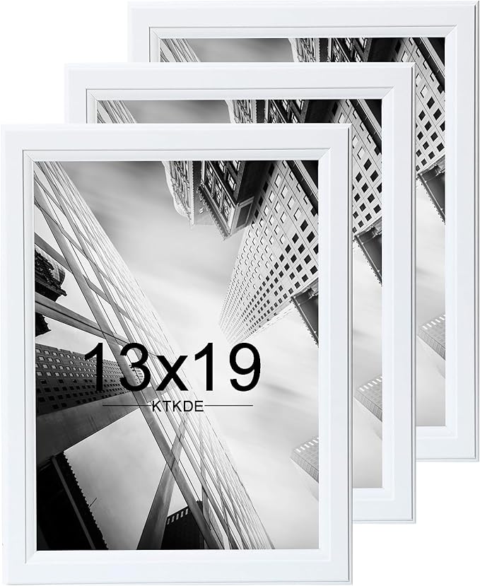 KTKDE 13x19 Picture Frame Set of 3, Wooden frames White, Vertical & Horizontal Wall Hanging for Wall Display,Studio Gallery Photo Frame for Photos, Posters & Art Prints