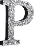 Qunclay 12'' Silver Crystal Diamond Bling Letters Crushed Diamond Decoration Wooden Glitter Letter with Screw and Hooks Rhinestone Gift for Wedding Y2k Mcbling Bedroom Wall Decor (Letter P)