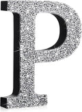 Qunclay 5.7" Silver Crystal Diamond Bling Letters Crushed Diamond Decoration Wooden Glitter Letter with Screw and Hooks Rhinestone Gift for Wedding Y2k Mcbling Bedroom Wall Decor (Letter P)