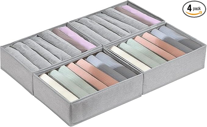 4 Pack Drawer Organizers for Clothing, 7 Grids Foldable Washable Drawer Organizer Clothes, for Folded Clothes, T-shirt, Tank Tops, Camisoles, Underwear, Leggings, Baby Clothes