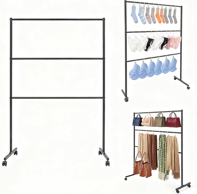 3 Tiers Rolling Display Tie & Scarf Rack Bras Underwear Shorts Socks Hats Gloves Belt Towel Accessories Organizer Holder for Home Commercial Clothing Retail Store, Floor Standing Hijab Stand