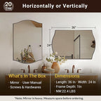 ANDY STAR 24"x36" Bronze Bathroom Mirror, Rectangle Scalloped Wall Mirror in Stainless Steel Metal Frame, Modern Brushed Bronze Finish with Curved Edge Design, Wall-Mount Vertically or Horizontally